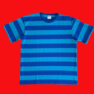 Vintage Cheetah Mervyns Mens Blue Striped Shirt USA Crewneck Short Sleeve Large